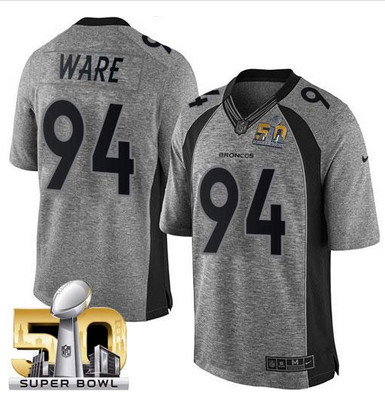 Nike Broncos #94 DeMarcus Ware Gray Super Bowl 50 Men's Stitched NFL Limited Gridiron Gray Jersey Nike Broncos #94 DeMarcus Ware Gray Super Bowl 50 Men's Stitched NFL Limited Gridiron Gray Jersey