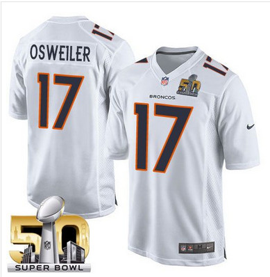 Nike Broncos #17 Brock Osweiler White Super Bowl 50 Men's Stitched NFL Game Event Jersey