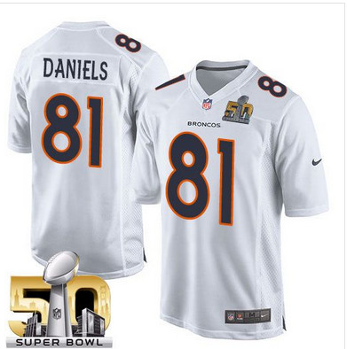 Nike Broncos #81 Owen Daniels White Super Bowl 50 Men's Stitched NFL Game Event Jersey