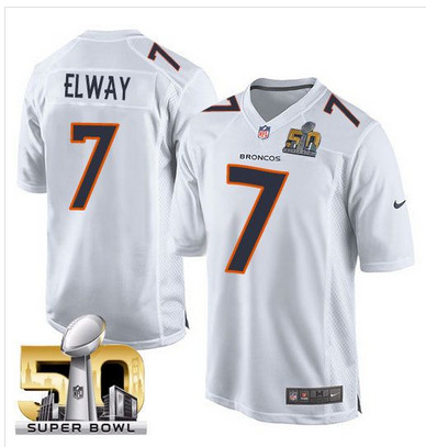Nike Broncos #7 John Elway White Super Bowl 50 Men's Stitched NFL Game Event Jersey