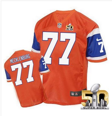 Nike Broncos #77 Karl Mecklenburg Orange Super Bowl 50 Men's Stitched NFL Elite Throwback Jersey Nike Broncos #77 Karl Mecklenburg Orange Super Bowl 50 Men's Stitched NFL Elite Throwback Jersey