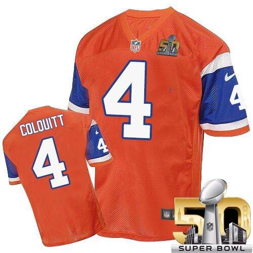 Nike Broncos #4 Britton Colquitt Orange Throwback Super Bowl 50 Men's Stitched NFL Elite Jersey Nike Broncos #4 Britton Colquitt Orange Throwback Super Bowl 50 Men's Stitched NFL Elite Jersey