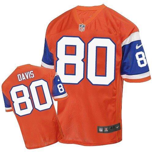 Nike Broncos #80 Vernon Davis Orange Throwback Men's Stitched NFL Elite Jersey Nike Broncos #80 Vernon Davis Orange Throwback Men's Stitched NFL Elite Jersey
