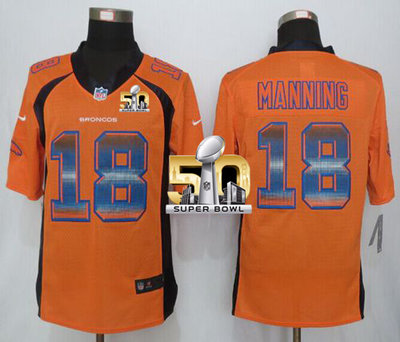 Nike Broncos #18 Peyton Manning Orange Team Color Super Bowl 50 Men's Stitched NFL Limited Strobe Jersey Nike Broncos #18 Peyton Manning Orange Team Color Super Bowl 50 Men's Stitched NFL Limited Strobe Jersey