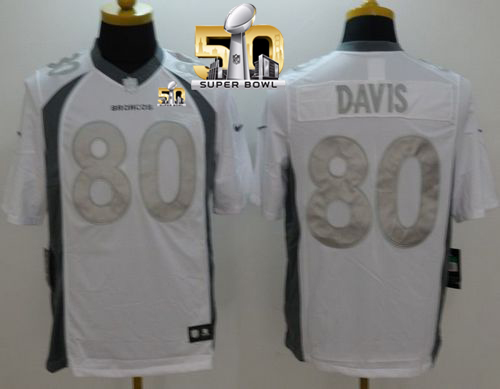 Nike Broncos #80 Vernon Davis White Super Bowl 50 Men's Stitched NFL Limited Platinum Jersey Nike Broncos #80 Vernon Davis White Super Bowl 50 Men's Stitched NFL Limited Platinum Jersey