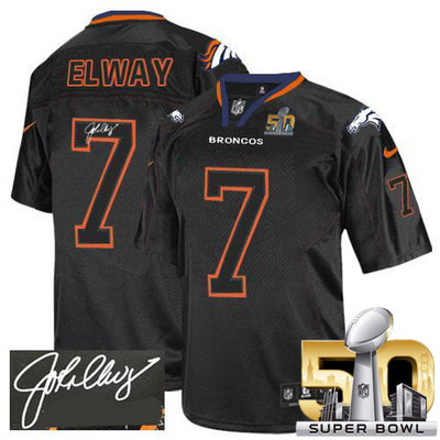 Nike Broncos #7 John Elway Lights Out Black Super Bowl 50 Men's Stitched NFL Elite Autographed Jersey Nike Broncos #7 John Elway Lights Out Black Super Bowl 50 Men's Stitched NFL Elite Autographed Jersey