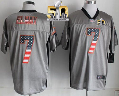 Nike Broncos #7 John Elway Grey Super Bowl 50 Men's Stitched NFL Elite USA Flag Fashion Jersey Nike Broncos #7 John Elway Grey Super Bowl 50 Men's Stitched NFL Elite USA Flag Fashion Jersey