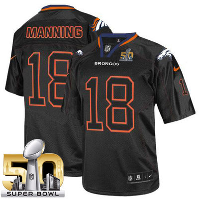 Nike Broncos #18 Peyton Manning Lights Out Black Super Bowl 50 Men's Stitched NFL Elite Jersey Nike Broncos #18 Peyton Manning Lights Out Black Super Bowl 50 Men's Stitched NFL Elite Jersey
