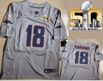 Nike Broncos #18 Peyton Manning New Grey Shadow Super Bowl 50 Men's Stitched NFL Elite Jersey Nike Broncos #18 Peyton Manning New Grey Shadow Super Bowl 50 Men's Stitched NFL Elite Jersey