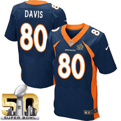 Nike Broncos #80 Vernon Davis Navy Blue Alternate Super Bowl 50 Men's Stitched NFL New Elite Jersey