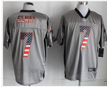 NEW Denver Broncos #7 John Elway Grey NFL Elite USA Flag Fashion Jersey