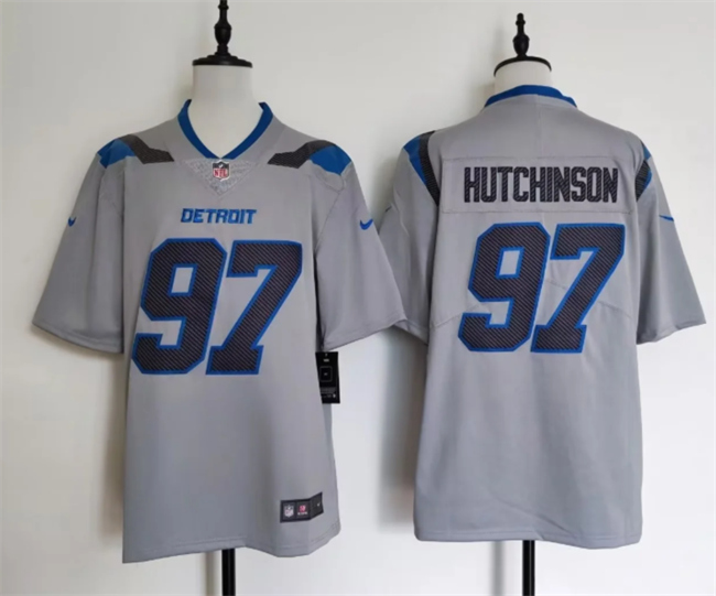 Men's Detroit Lions #97 Aidan Hutchinson Silver 2026 Rivalries Collection Limited Stitched Football Jersey
