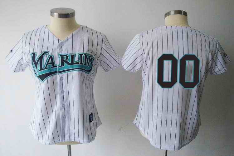 Florida Marlins Blank White Black Strip Women Custom Jerseys