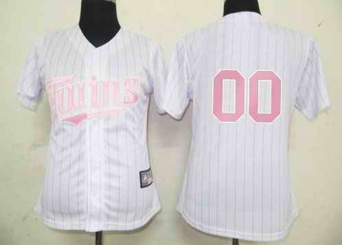 Minesota Twins Blank White Pink Strip Women Custom Jerseys Minesota Twins Blank White Pink Strip Women Custom Jerseys