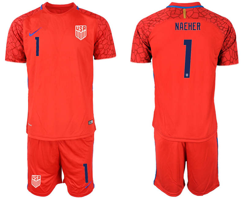 Men's USA #1 Naeher Red Goalkeeper Jersey
