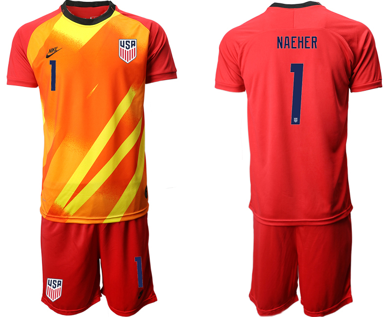 Men's USA #1 Naeher Red Goalkeeper Jersey