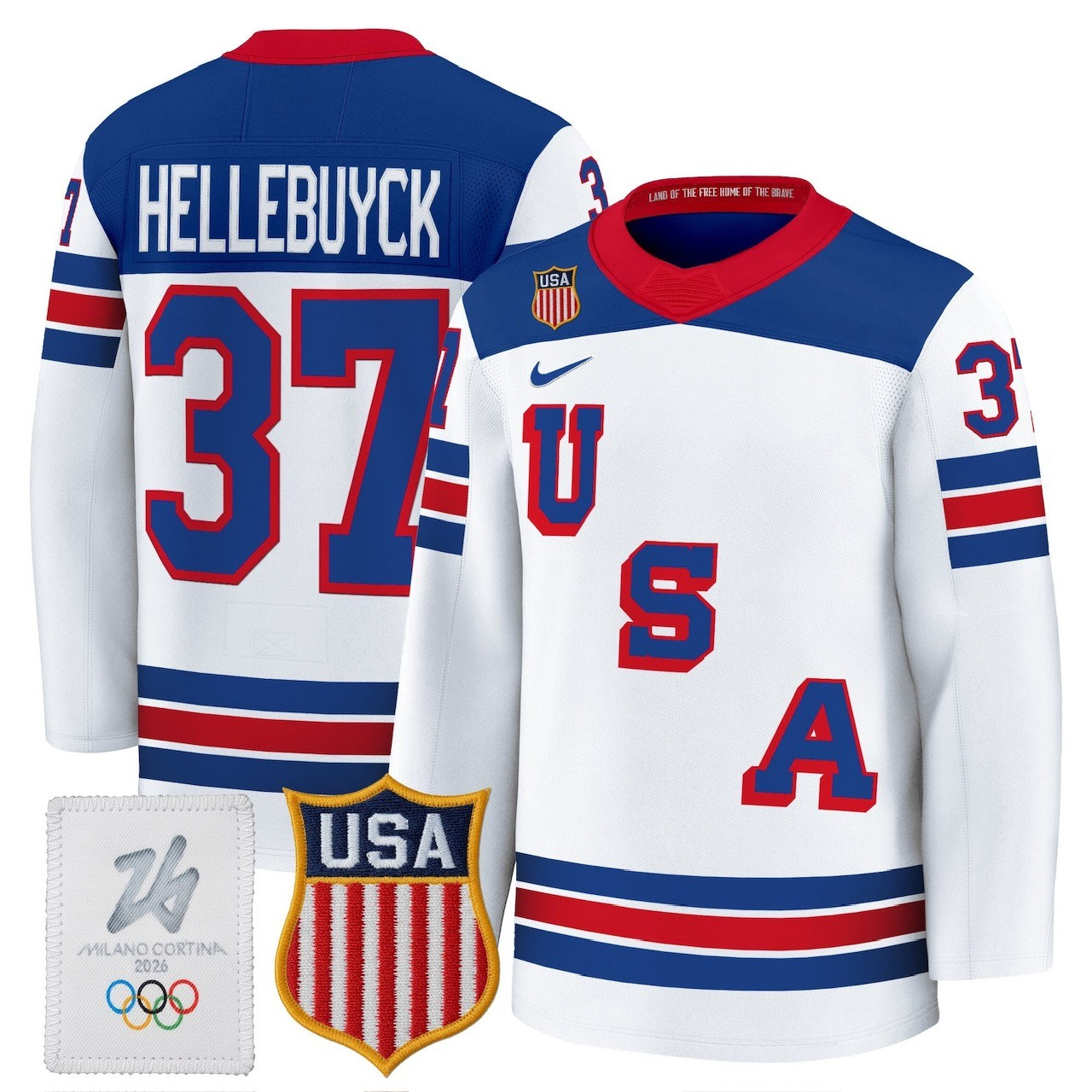 Men's USA #37 Connor Hellebuyck Home White 2026 Olympic Hockey Jersey