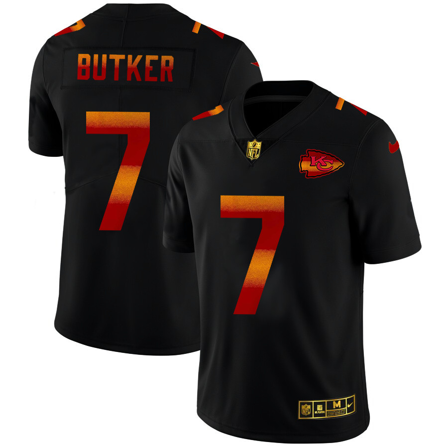 Kansas City Chiefs #7 Harrison Butker Men's Black Nike Red Orange Stripe Vapor Limited NFL Jersey Kansas City Chiefs #7 Harrison Butker Men's Black Nike Red Orange Stripe Vapor Limited NFL Jersey