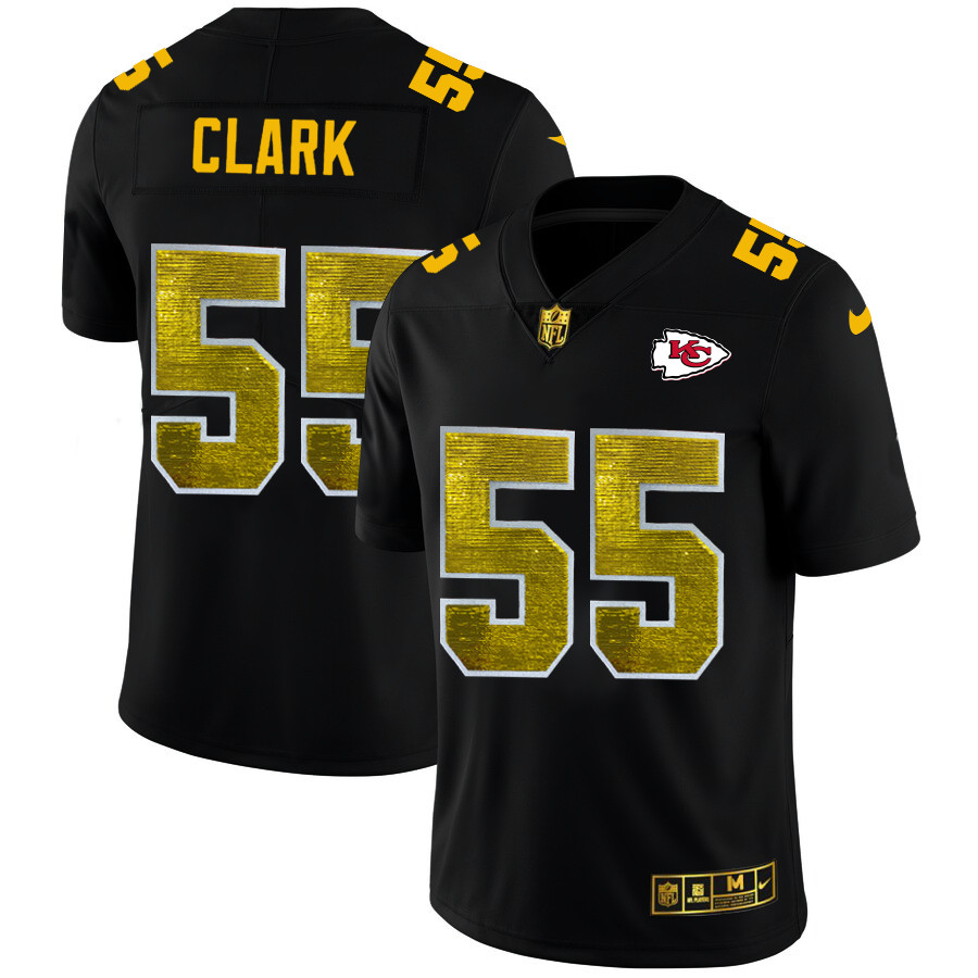 Kansas City Chiefs #55 Frank Clark Men's Black Nike Golden Sequin Vapor Limited NFL Jersey Kansas City Chiefs #55 Frank Clark Men's Black Nike Golden Sequin Vapor Limited NFL Jersey