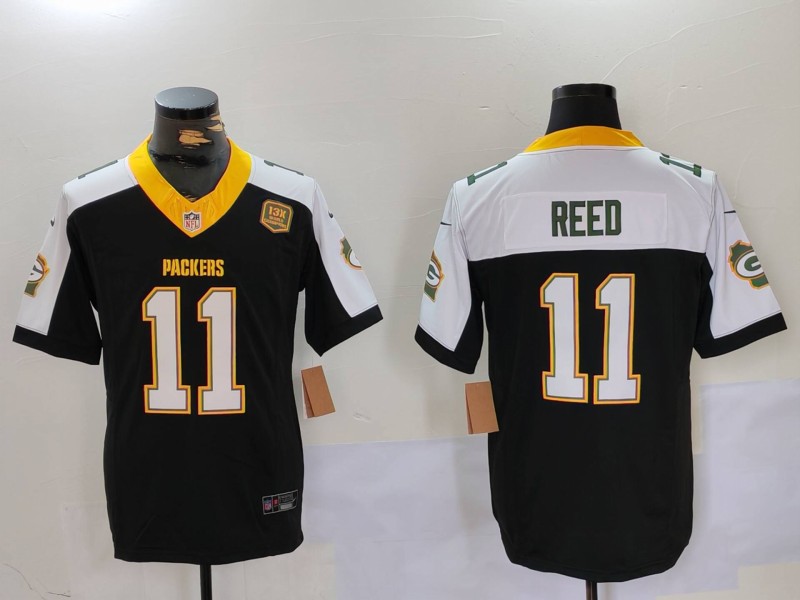 Men's Green Bay Packers #11 Jayden Reed Black White 2024 F.U.S.E. Home Patch 13 Time World Champions Vapor Untouchable Limited Stitched Jersey Men's Green Bay Packers #11 Jayden Reed Black White 2024 F.U.S.E. Home Patch 13 Time World Champions Vapor Untouchable Limited Stitched Jersey