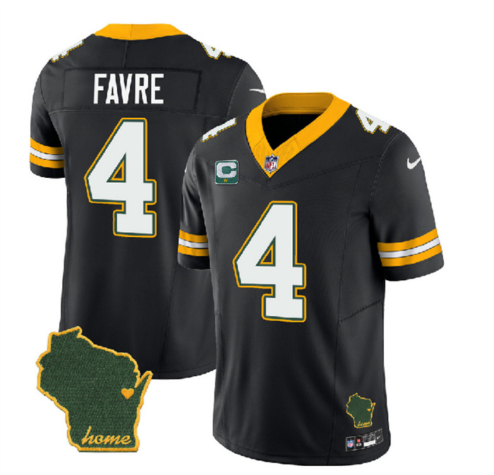 Men's Green Bay Packers #4 Brett Favre Black 2023 F.U.S.E. Home Patch And 1-Star C Patch Vapor Untouchable Limited Stitched Jersey Men's Green Bay Packers #4 Brett Favre Black 2023 F.U.S.E. Home Patch And 1-Star C Patch Vapor Untouchable Limited Stitched Jersey