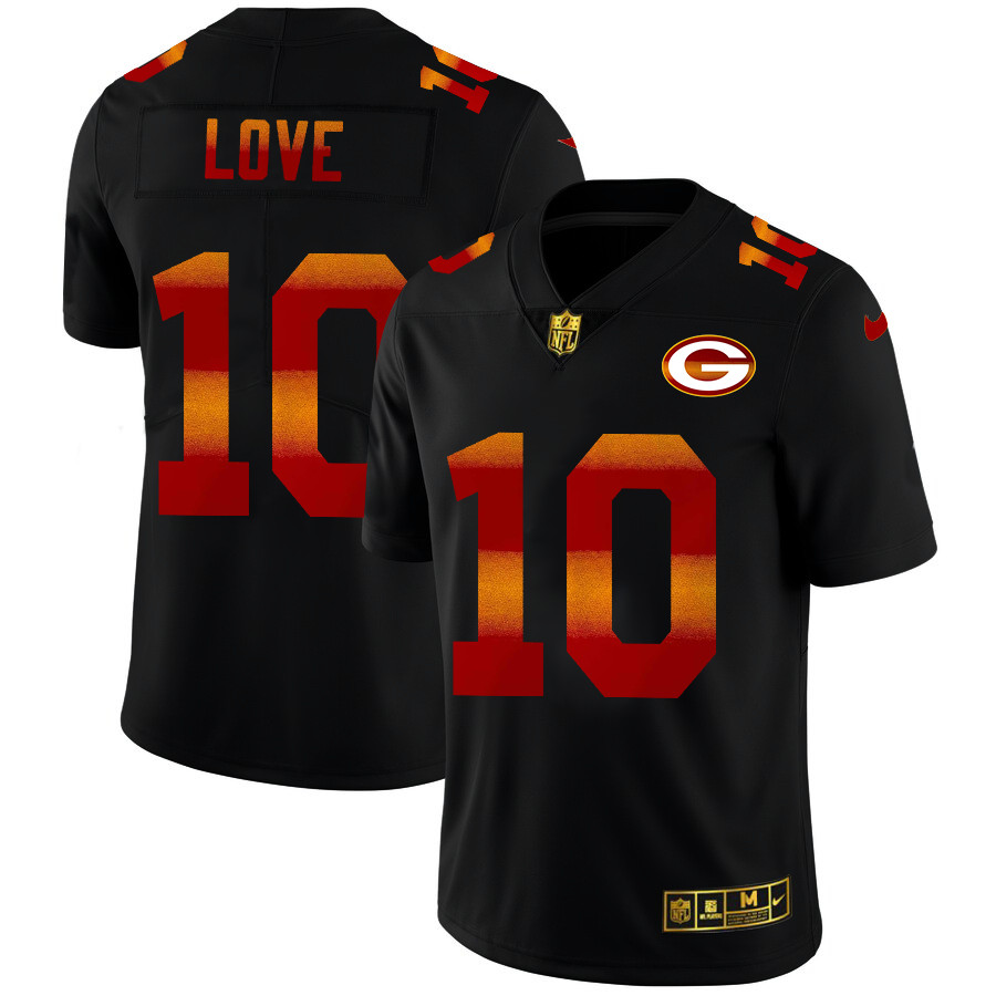 Green Bay Packers #10 Jordan Love Men's Black Nike Red Orange Stripe Vapor Limited NFL Jersey Green Bay Packers #10 Jordan Love Men's Black Nike Red Orange Stripe Vapor Limited NFL Jersey
