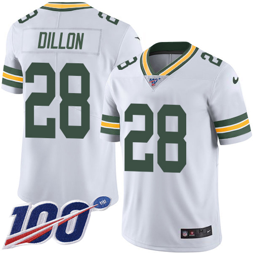 Nike Packers #28 AJ Dillon White Men's Stitched NFL 100th Season Vapor Untouchable Limited Jersey Nike Packers #28 AJ Dillon White Men's Stitched NFL 100th Season Vapor Untouchable Limited Jersey