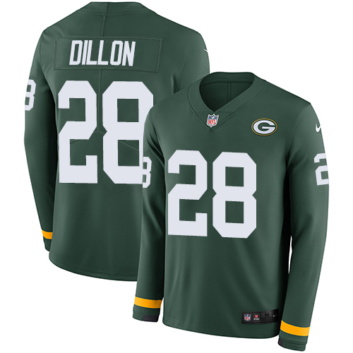 Nike Packers #28 AJ Dillon Green Team Color Men's Stitched NFL Limited Therma Long Sleeve Jersey Nike Packers #28 AJ Dillon Green Team Color Men's Stitched NFL Limited Therma Long Sleeve Jersey