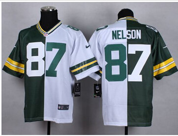 NEW Green Bay Packers #87 Jordy Nelson Green White NFL Elite Split Jersey