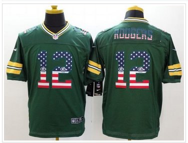 NEW Green Bay Packers #12 Aaron Rodgers Green Team Color NFL Elite USA Flag Fashion Jersey