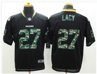 NEW Green Bay Packers #27 Eddie Lacy Black NFL Elite Camo Fashion Jersey