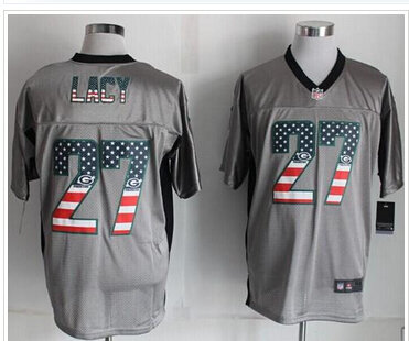NEW Green Bay Packers #27 Eddie Lacy Grey NFL Elite USA Flag Fashion Jersey