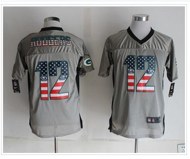 NEW Green Bay Packers #12 Aaron Rodgers Grey NFL Elite USA Flag Fashion Jersey