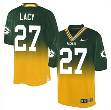 NEW Green Bay Packers #27 Eddie Lacy Green-Gold NFL Elite Fadeaway Fashion Jersey