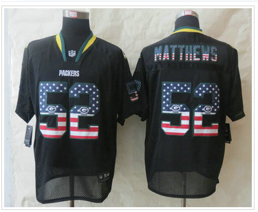 New Green Bay Packers #52 Clay Matthews USA Flag Fashion Black Elite Jerseys