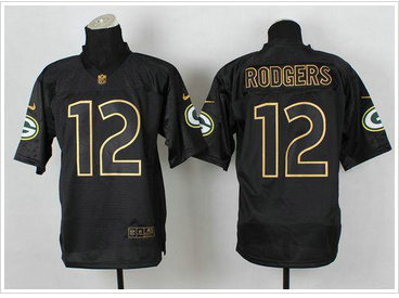 Green Bay Packers #12 Aaron Rodgers Black Gold No. Fashion NFL Elite Jersey