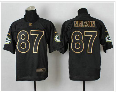 Green Bay Packers #87 Jordy Nelson Black Gold No. Fashion NFL Elite Jersey