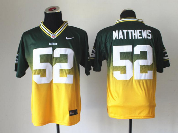 NEW Green Bay Packers #52 Clay Matthews Green Yellow Drift Fashion II Elite NFL Jerseys