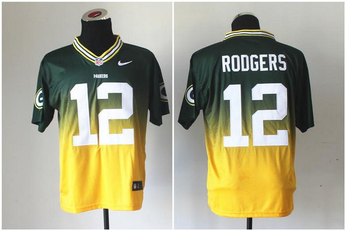 NEW Green Bay Packers #12 Aaron Rodgers Green Yellow Drift Fashion II Elite NFL Jerseys