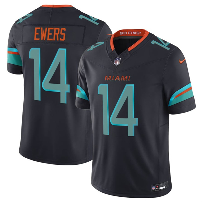Men's Miami Dolphins #14 Quinn Ewers Black 2025 F.U.S.E. “Rivalries” Vapor Limited Stitched Football Jersey Men's Miami Dolphins #14 Quinn Ewers Black 2025 F.U.S.E. “Rivalries” Vapor Limited Stitched Football Jersey