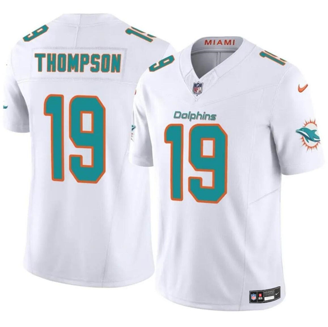 Men's Miami Dolphins #19 Skylar Thompson White 2024 F.U.S.E Vapor Limited Stitched Football Jersey Men's Miami Dolphins #19 Skylar Thompson White 2024 F.U.S.E Vapor Limited Stitched Football Jersey