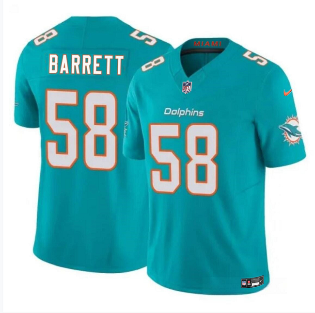 Men's Miami Dolphins #58 Shaquil Barrett Aqua 2023 F.U.S.E Vapor Limited Stitched Football Jersey Men's Miami Dolphins #58 Shaquil Barrett Aqua 2023 F.U.S.E Vapor Limited Stitched Football Jersey