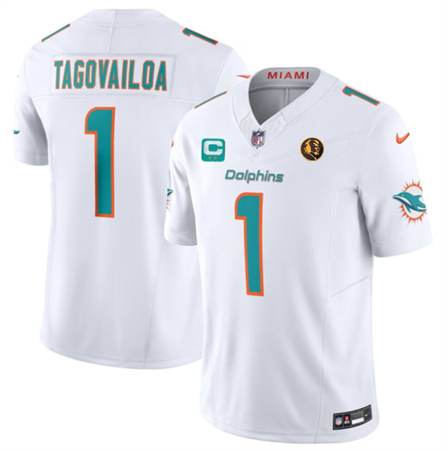 Men's Miami Dolphins #1 Tua Tagovailoa White 2023 F.U.S.E. With 2-Star C Patch And John Madden Patch Vapor Limited Stitched Football Jersey Men's Miami Dolphins #1 Tua Tagovailoa White 2023 F.U.S.E. With 2-Star C Patch And John Madden Patch Vapor Limited Stitched Football Jersey
