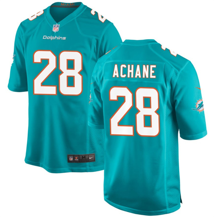 Men's Miami Dolphins #28 De'Von Achane Aqua Stitched Game Jersey Men's Miami Dolphins #28 De'Von Achane Aqua Stitched Game Jersey