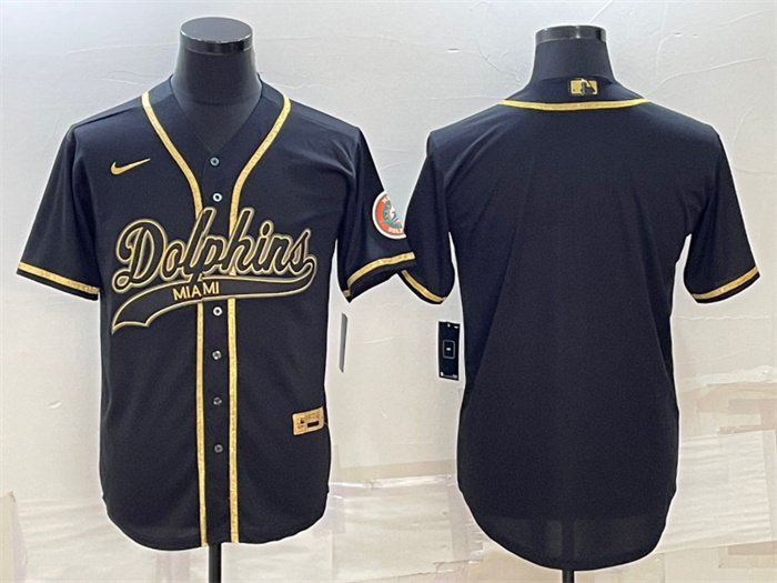 Men's Miami Dolphins Blank Black Gold With Patch Cool Base Stitched Baseball Jersey Men's Miami Dolphins Blank Black Gold With Patch Cool Base Stitched Baseball Jersey