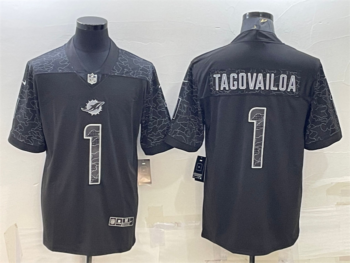 Men's Miami Dolphins #1 Tua Tagovailoa Black Reflective Limited Stitched Football Jersey Men's Miami Dolphins #1 Tua Tagovailoa Black Reflective Limited Stitched Football Jersey