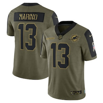 Men's Miami Dolphins #13 Dan Marino Nike Olive 2021 Salute To Service Retired Player Limited Jersey Men's Miami Dolphins #13 Dan Marino Nike Olive 2021 Salute To Service Retired Player Limited Jersey