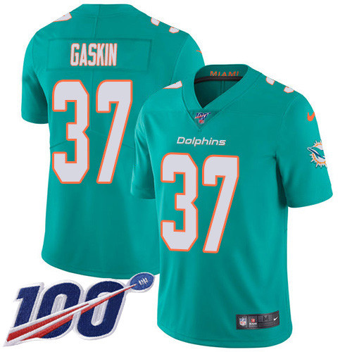 Nike Dolphins #37 Myles Gaskin Aqua Green Team Color Men's Stitched NFL 100th Season Vapor Untouchable Limited Jersey Nike Dolphins #37 Myles Gaskin Aqua Green Team Color Men's Stitched NFL 100th Season Vapor Untouchable Limited Jersey