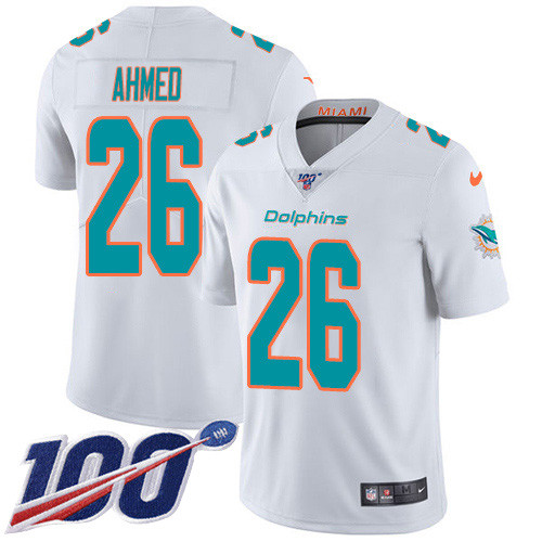 Nike Dolphins #26 Salvon Ahmed White Men's Stitched NFL 100th Season Vapor Untouchable Limited Jersey Nike Dolphins #26 Salvon Ahmed White Men's Stitched NFL 100th Season Vapor Untouchable Limited Jersey
