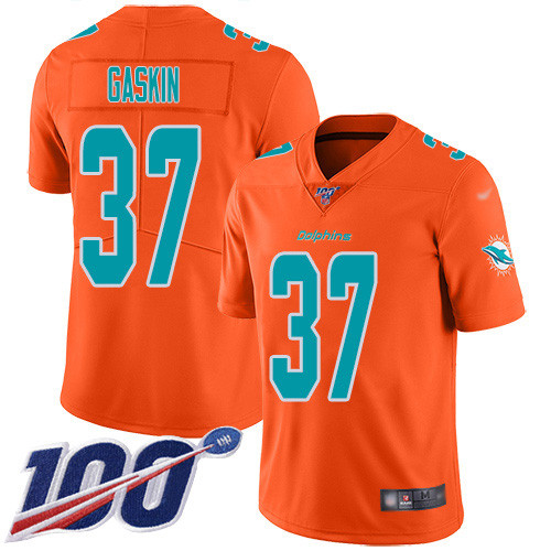 Nike Dolphins #37 Myles Gaskin Orange Men's Stitched NFL Limited Inverted Legend 100th Season Jersey Nike Dolphins #37 Myles Gaskin Orange Men's Stitched NFL Limited Inverted Legend 100th Season Jersey